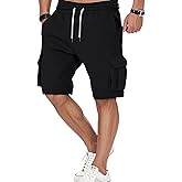 A WATERWANG Men's Cargo Sweat Shorts Casual Drawstring Elastic Waist Athletic Workout Gym Jogger Shorts with 5 Pockets