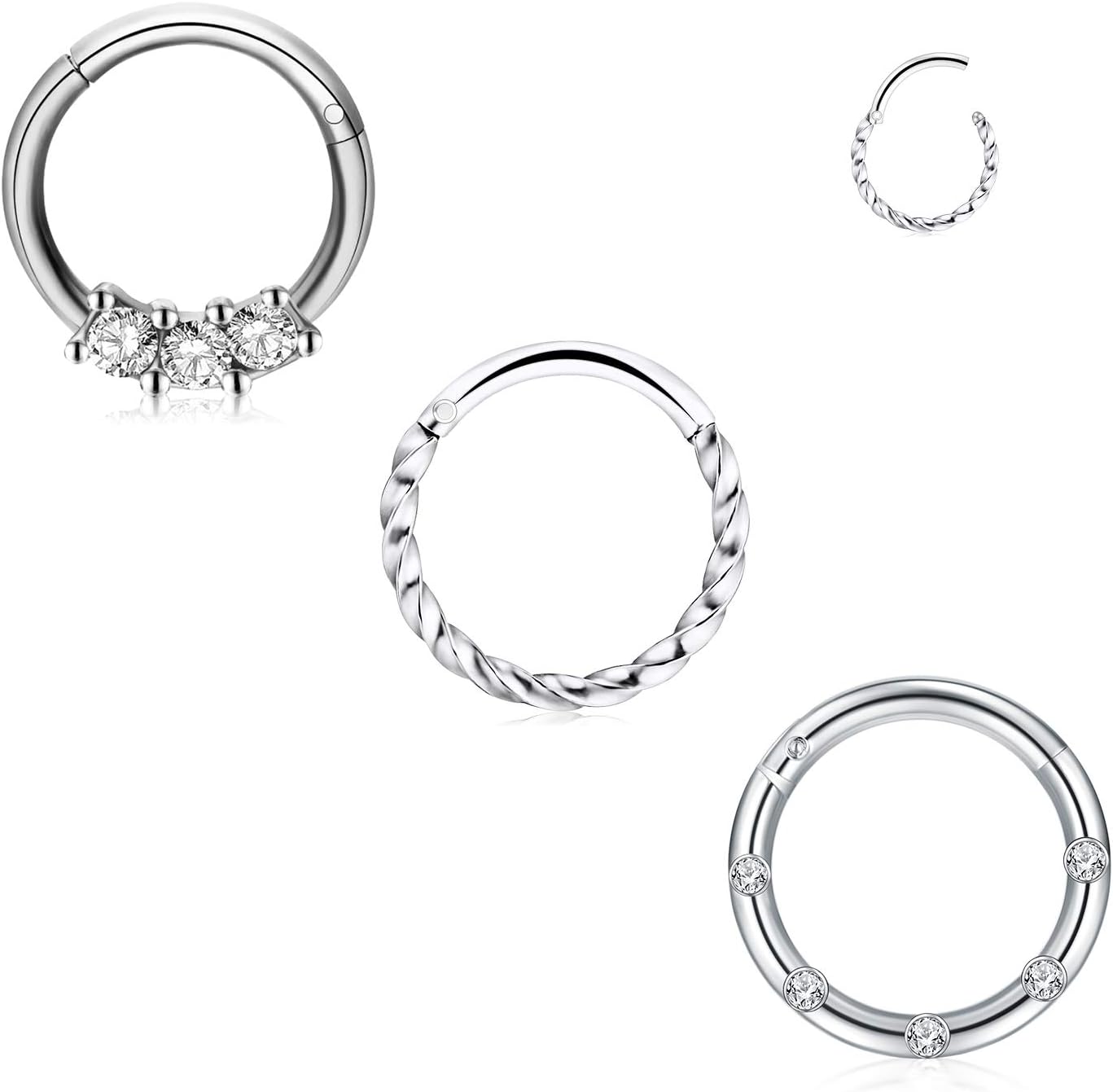 2-3PCS 16G Stainless Steel Hinged Clicker Segment Septum Nose Lip Ring Hoop Cartilage Tragus Sleeper Earrings Body Piercing Jewelry Braided 8-10mm