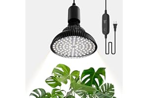 SpeePlant Hanging Grow Lights for Indoor Plants, 25W 5000K, LED Hanging Grow Light Bulbs with Timer, Height Adjustable Hanging Plant Light, Full Spectrum Pendant Grow Light for Seed Starting, Black