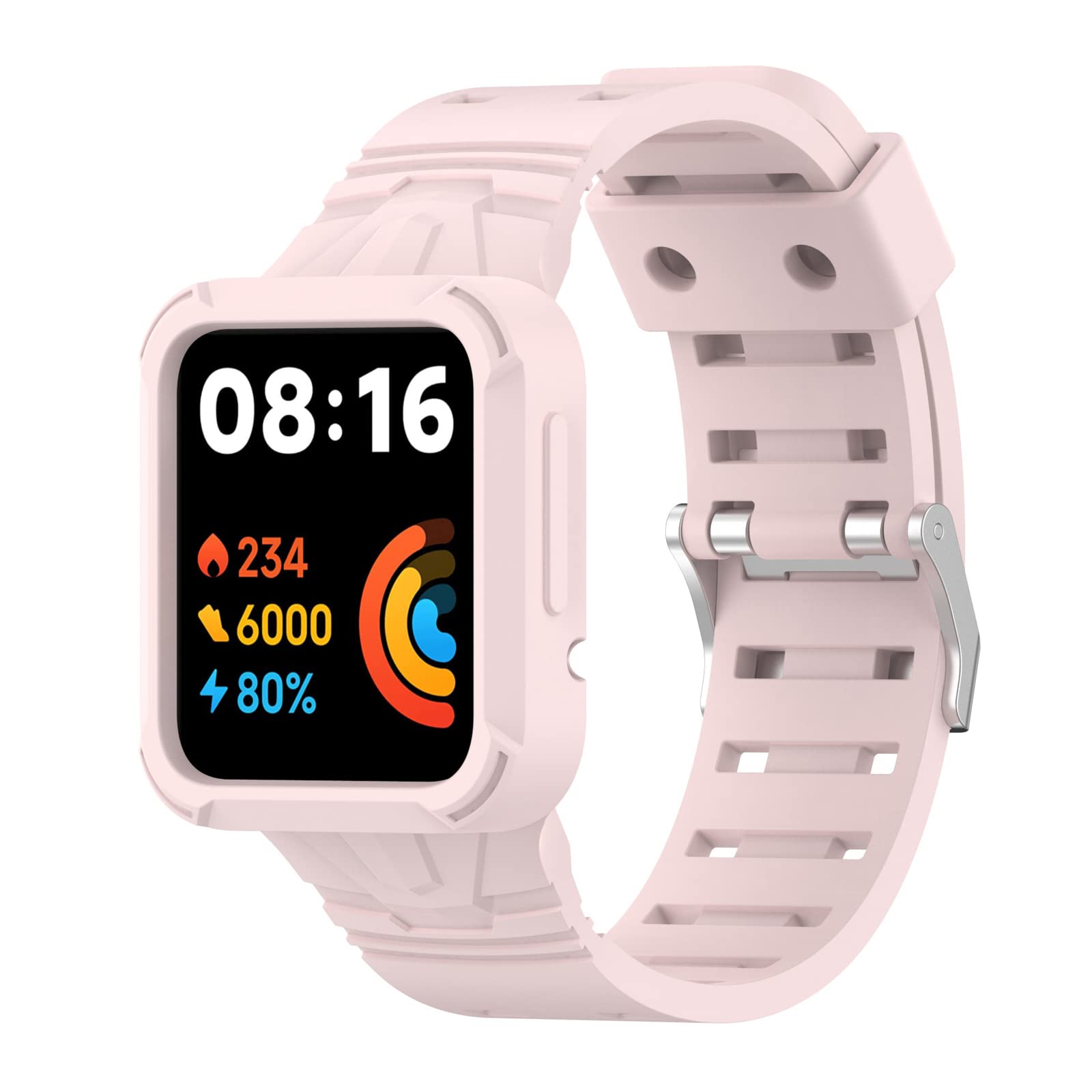 Miimall Silicone Strap Compatible with Xiaomi Redmi watch 2/Redmi Watch 2 Lite with TPU Bumper Case, Sports Adjustable Replacement Band with Protective Case Wristband for Redmi watch 2/2 Lite-Pink