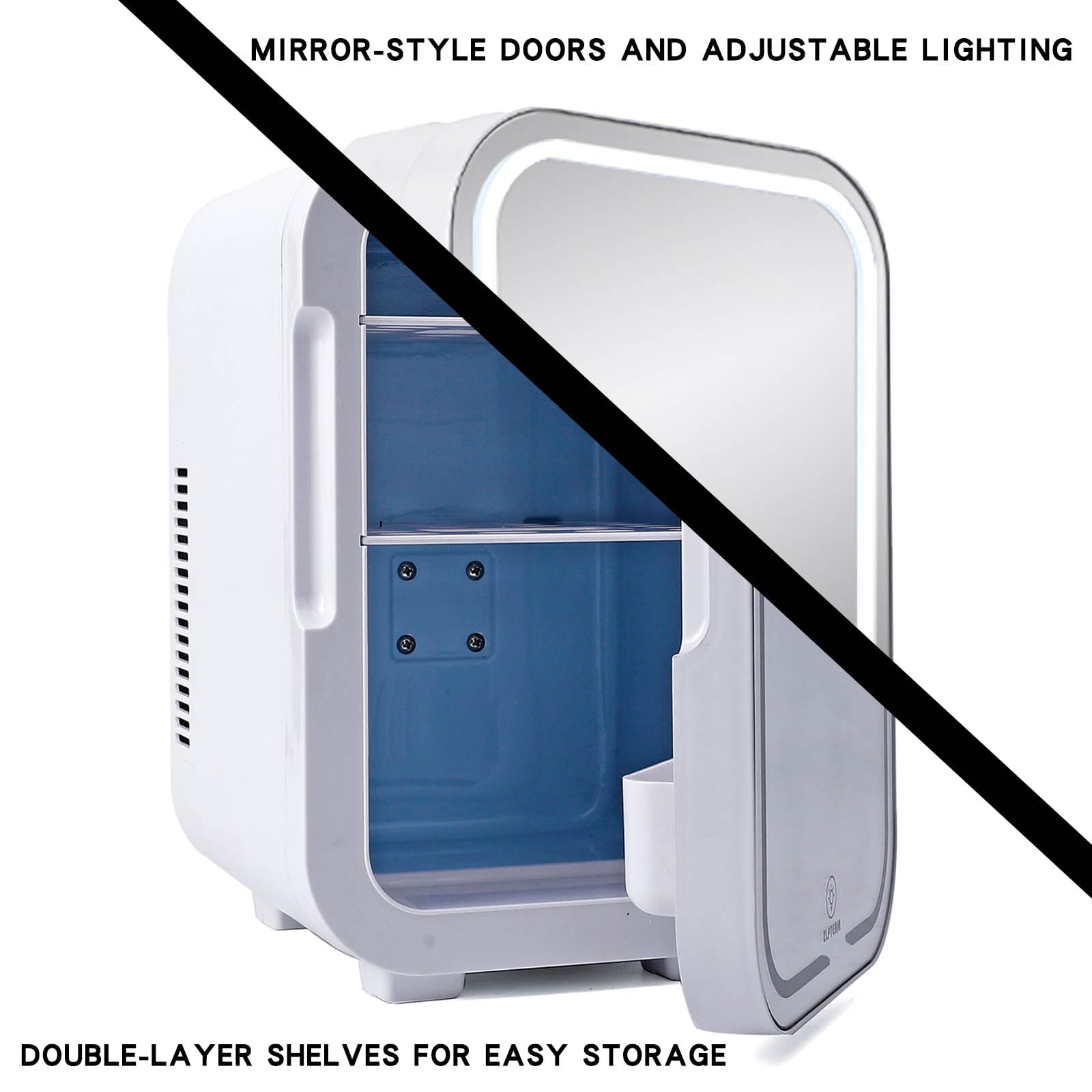 ZLPTEAM Mini Fridge with Mirror Door & Adjustable LED Lights - 8L Cosmetic Skincare Fridge for Bedroom,Dorm,Mini Car Refrigerator Portable Quiet Cooling,Gift for Women