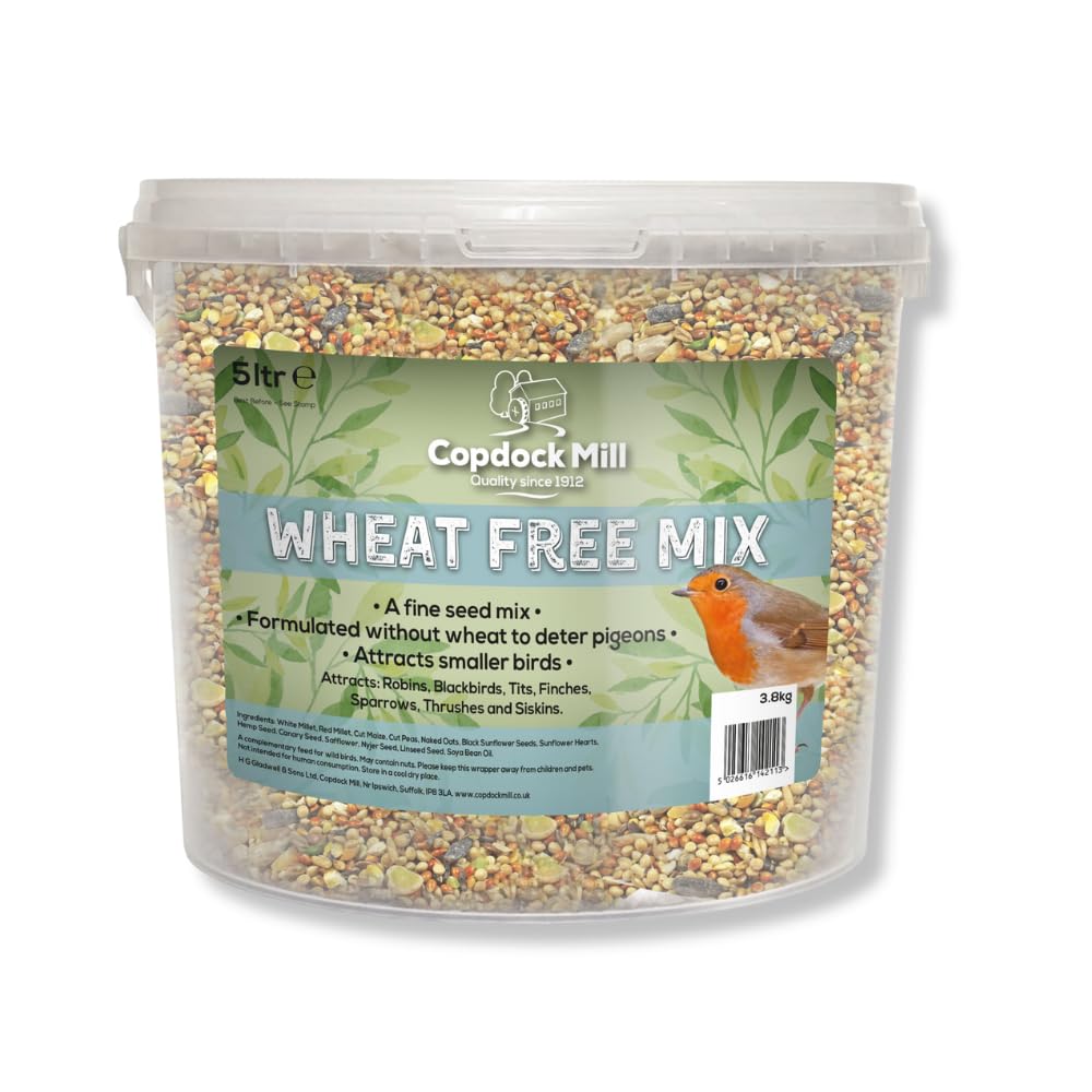 Copdock Mill Wheat Free Wild Bird Seed 3.8kg / 5 Litre Tub – Deters Pigeons – All Year-Round Bird Food – Bird Seed for Small Garden Birds – 100% Natural