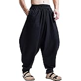 perdontoo Mens Harem Pants Loose Fit Elastic Waist Drawstring Aladdin Hippie Trousers