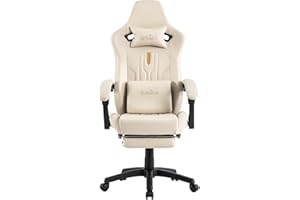 SUKIDA Gaming Chair with Footrest Ergonomic Computer Chair Massage Lumbar Cushion, Racing Video Game Chair Adjustable Rocker Recliner Executive Office Desk Chair Pu Leather for Adults