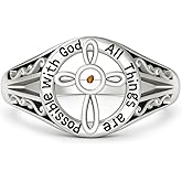 CTIEIP Cross Ring Sterling Silver Mustard Seed Rings Christian Faith Ring With God All Things Are Possible Religious Jewelry Gifts for Women Size 6-9