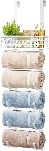 HapiRm Over Door Towel Rail 6-Tier Wall Mount White with Shelf