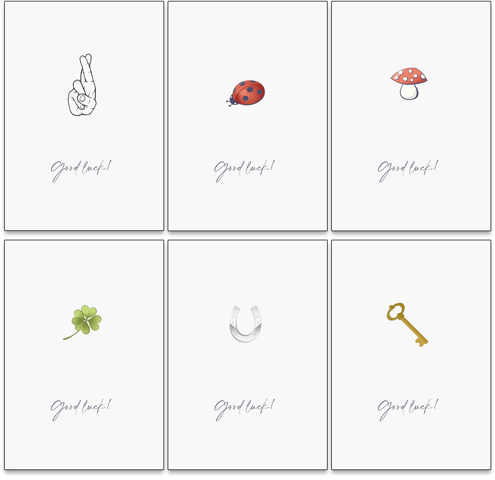 12 Good Luck Cards - 6 Designs 2 of Each Folding Cards with Envelopes