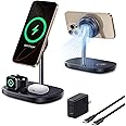 Baseus 3 in 1 Wireless Charger Stand, Qi2 Certified 15W Cooling Magnetic Charging Station, MagSafe-Compatible iPhone Charger for iPhone16/15, Apple Watch, AirPods - 45W Adapter Included