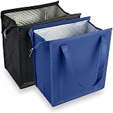 2-Pack Large Insulated Grocery Bags - Reusable Collapsible Cooler Tote for Hot/Cold Food Transport, Camping &amp; Delivery