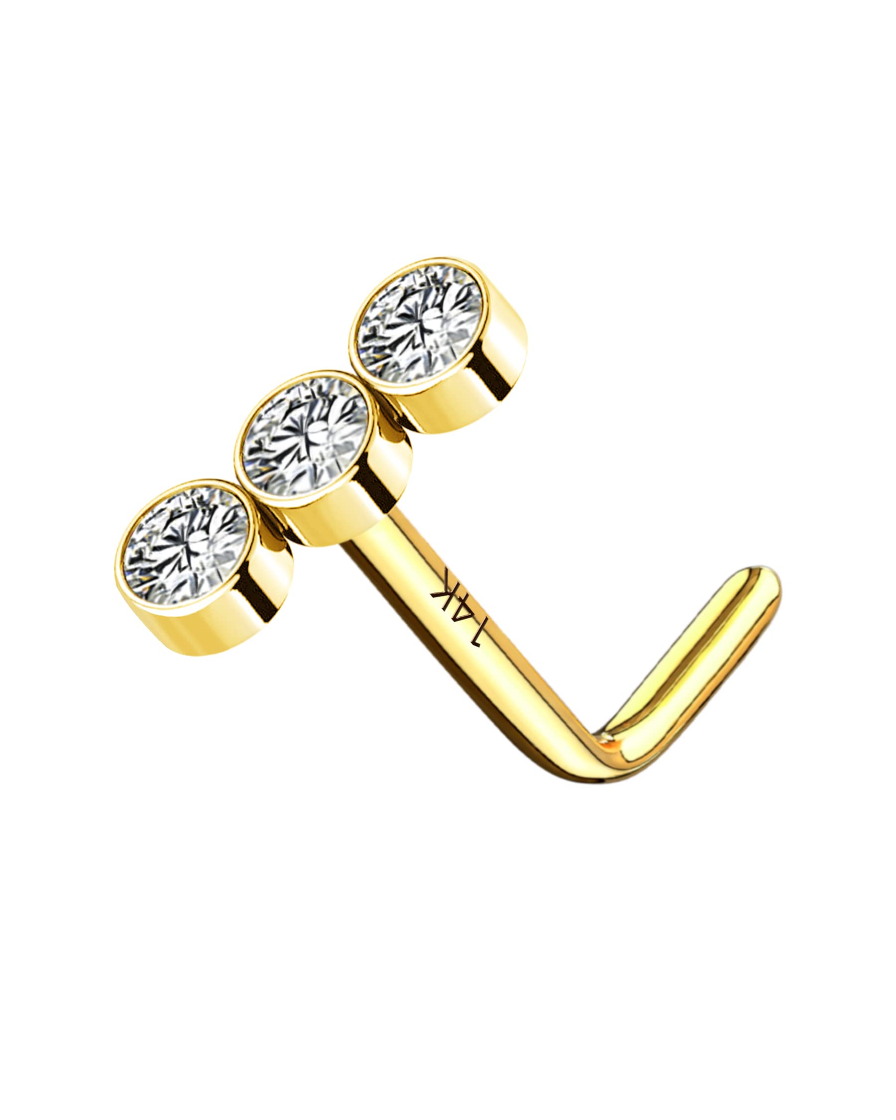 MeIighting 9ct & 14ct Yellow Gold Nostril Piercing Stud 20G Nose Ring Piercing L Shaped Nose Stud Round CZ Screw Nose Ring Piercings Gold Nose Bone