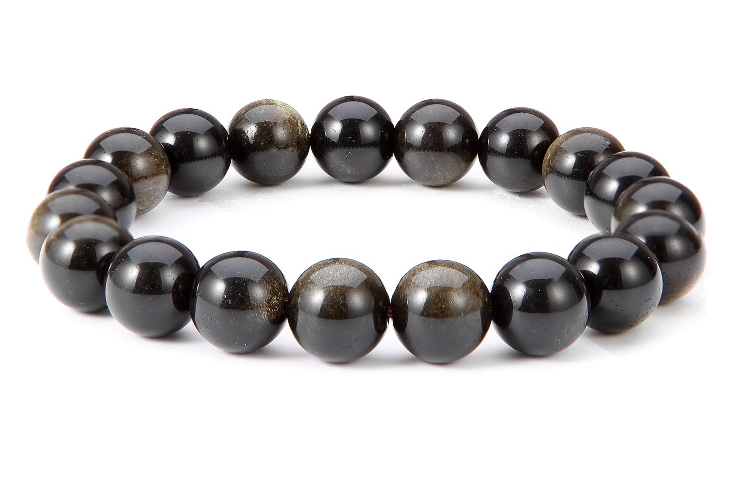 Thajaling Gold Obsidian Stretch Bracelet 10 mm Round Bead Golden Sheen Obsidian Bracelets for Woman Men