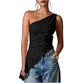SHENHE Women's One Shoulder Sleeveless Ruched Asymmetrical Long Tank Dressy Going Out Shirt
