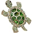 Cute Turtle Brooch Pin Crystal Rhinestones Green Marine Animals Lovely Lapel Pin Dress Accessories Boutonniere Corsage for Hat Bag Gold Tone Great Gift for Wife Sisters Friends Daily Wear Dating