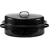 18&rdquo; Roasting Pan with Domed Lid Enameled, Granite Roaster Pan | Oval Turkey Roaster Pot,Broiler Pan Great for Turkey, Chicken, Lamb, Vegetable. Dishwasher Safe Cookware Fit for 18Lb Turkey
