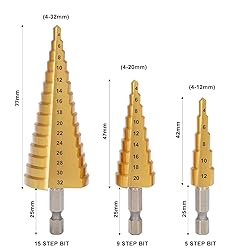 COMOWARE 3PCS HSS Step Bits Set High Speed Steel