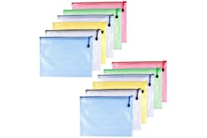 Oaimyy Plastic Zipper Pen File Document Folders Pockets Bags, 12-Pieces,Multicolor (B5)