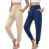 Locoowai 2 Pack Women's Yoga Joggers, Cozy Sweatpants with Pockets Casual Loose Comfy High Waisted Lounge Pants