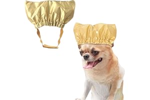 SEZDEKI Pet Shower Cap Waterproof Reusable Bath Ear Covers with Adjustable Strap Cat Dog Bathing Hat for Ears Protection Elastic Headgear for Cat Dog Kitten Puppy (Gold,M (12.6''-18.1''))