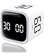 Teknoluzor Digital Cube Pomodoro Timer Desk Rechargeable Productivity Timer 5/10/30/60min & Custom Countdown, Vibration & Adjustable Sound Alarm,for Task Work Kitchen ADHD Kids Studying (White)