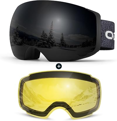 Odoland OTG Ski Goggles Frameless Magnetic Lens Anti Fog UV400 Set