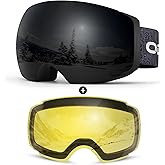Odoland Magnetic Interchangeable Ski Goggles with 2 Lens, Large Spherical Frameless Snow Snowboard Goggles for Men Women