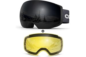 Odoland Magnetic Interchangeable Ski Goggles with 2 Lens, Large Spherical Frameless Snow Snowboard Goggles for Men Women