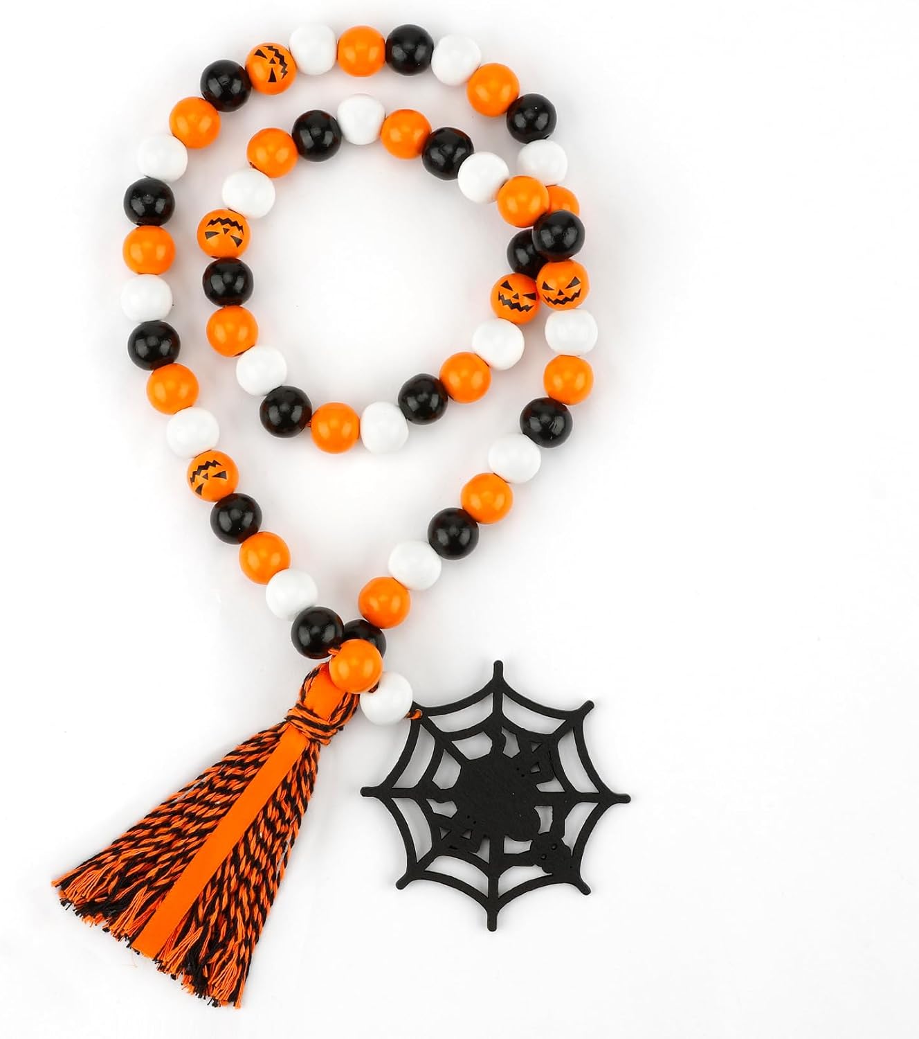 Wreaths, Garlands & Swags - Halloween Wood Bead Garland with Tassels Spiderweb Farmhouse Beads Decor Natural Wall, Halloween Decorations Black Garland Wooden Beads Rustic Country Decor Halloween Tiered Tray Decor Prayer Home