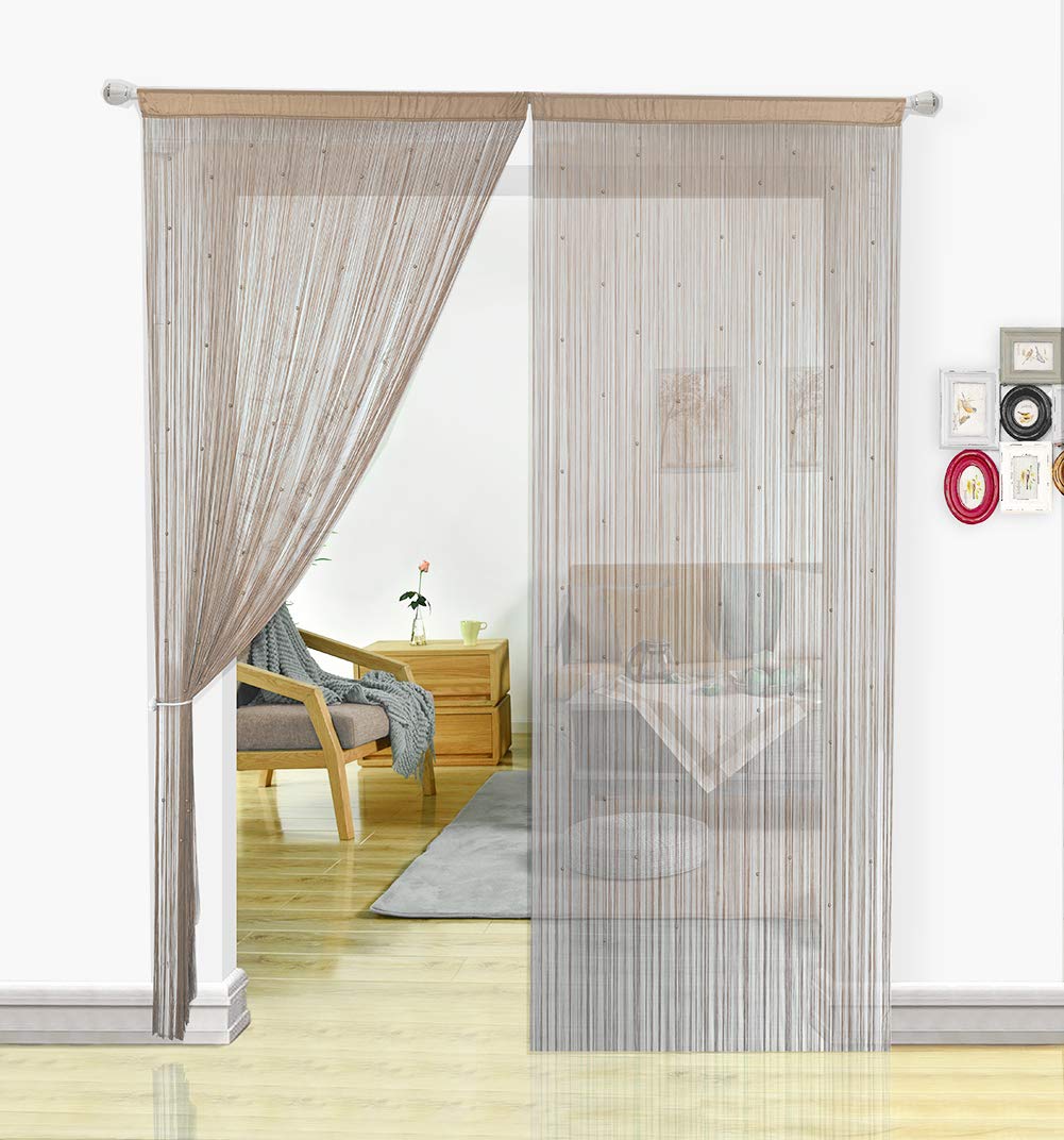 HSYLYM String Curtains Spaghetti Door Beads Light Weight Colourful Dense Bead Curtains for Windows,Ecru,90x200cm