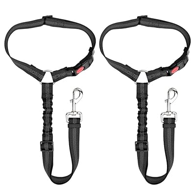SlowTon Dog Seat Belt, 2 Pack Pet Car Seatbelt Headrest Restraint Adjustable Puppy Safety Seat Belt Reflective Elastic Bungee Connect Dog Harness in Vehicle Travel Daily Use