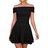 Kaximil Women's Off The Shoulder Mini Dress Ruffle Hem Ruched Corset Short Cocktail Party Dresses