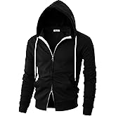 Ohoo Mens Slim Fit Double Slide Zipper Zip Up Hooded Sweatshirt Lightweight Long Sleeve Hoodie Jacket with Kanga Pocket