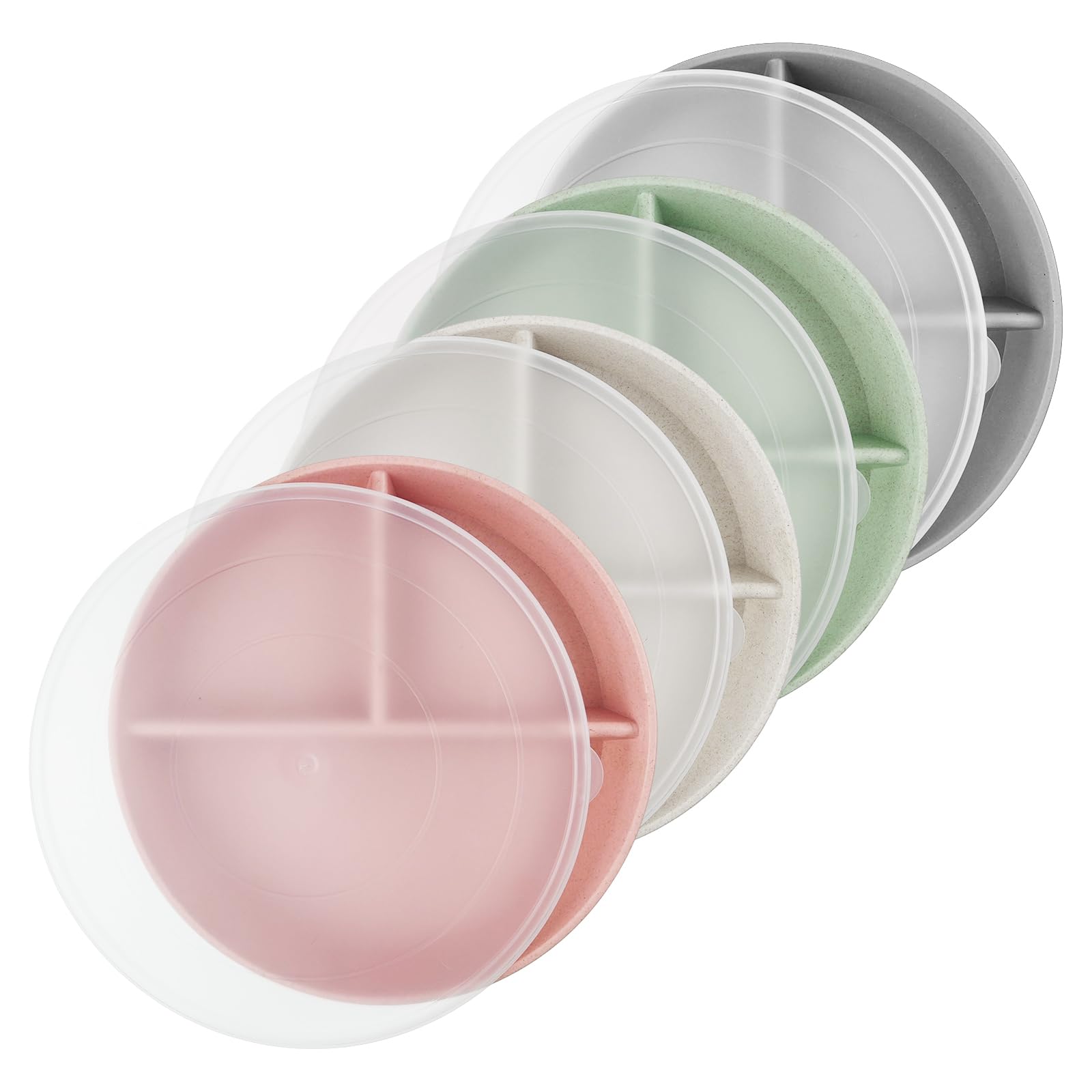 Photo 1 of greenandlife 9 Inch 4PCS Divided Plates with Lids, Portion Control Plates for Kids Adults, Dishwasher Microwave Safe Compartment Plate, Unbreakable Lightweight Reusable Wheat Straw Plate Set, INS