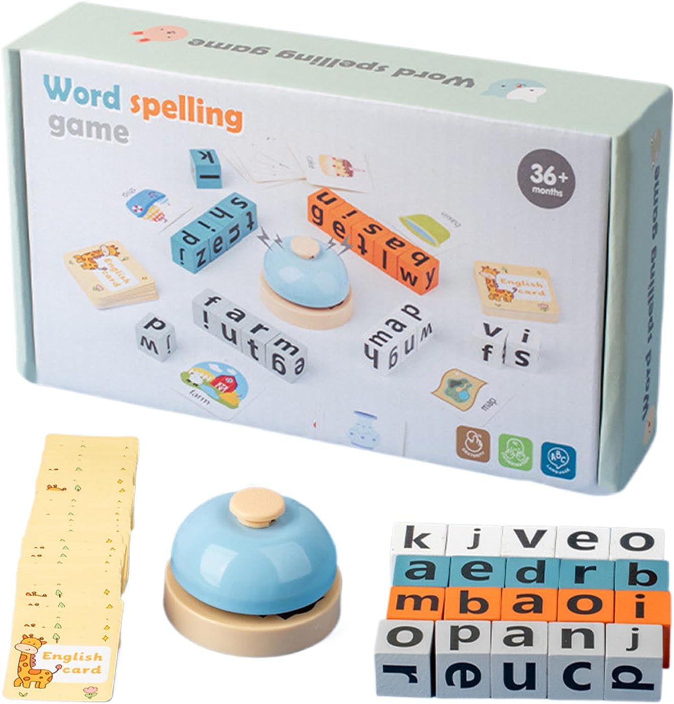 Word Spelling Game, Wooden Alphabet Blocks Board Games for Kids Adults, Funny Travel Spelling Word Games with Flash Cards, Novelty Alphabet Blocks Phonics Game, for Educational Toys