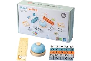 Word Spelling Game, Wooden Alphabet Blocks Board Games for Kids Adults, Funny Travel Spelling Word Games with Flash Cards, No