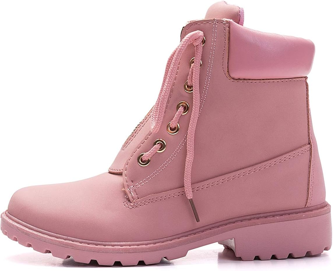  | DADAWEN Women's Round Toe Waterproof Ankle Bootie Lace Up Low Heel Work Combat Boots | Ankle & Bootie