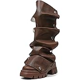 Accloris Mid Calf Boots For Women,Fold Over Slouchy Platform Dress Chunky Stacked Round Toe Glitter Metallic Boots