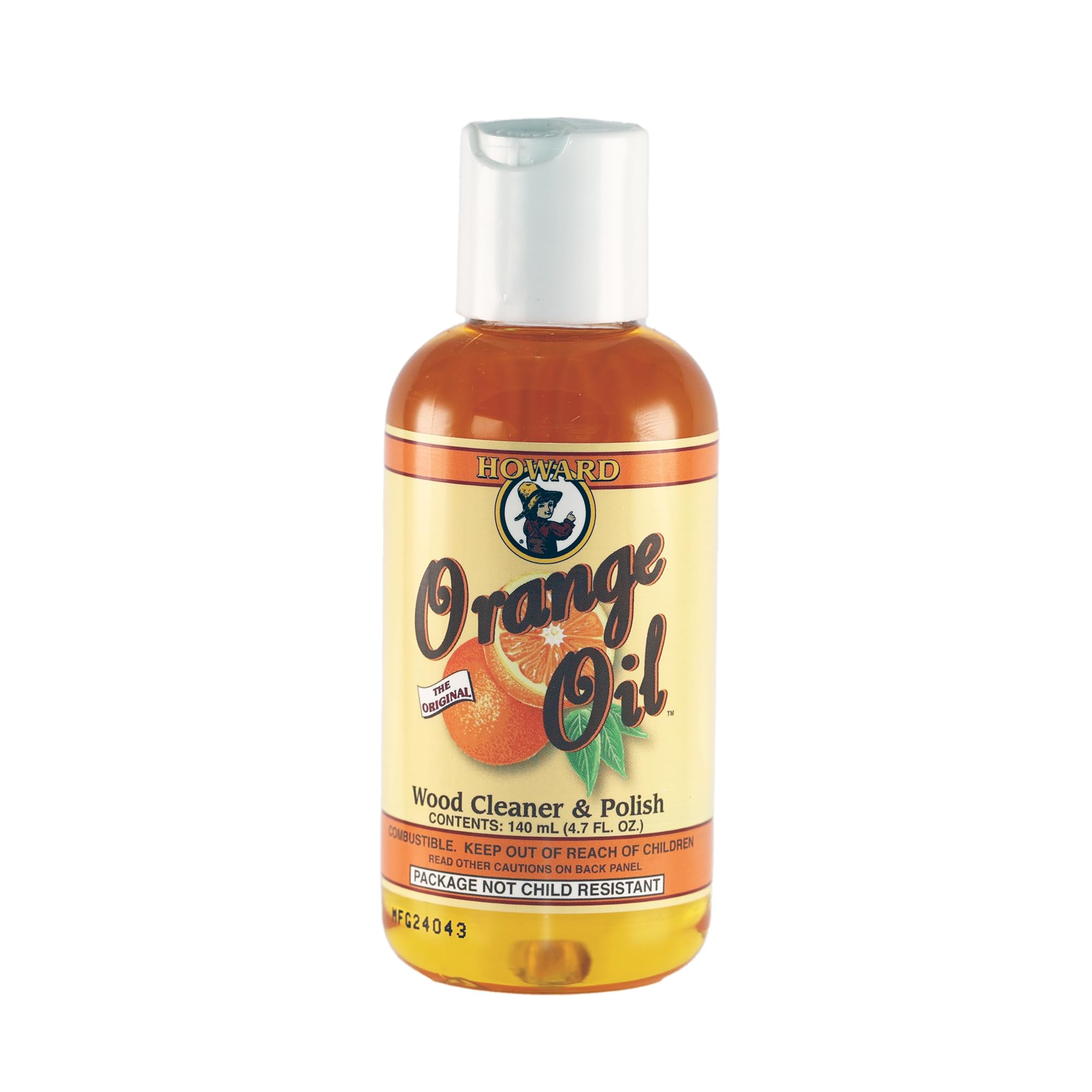 Howard Orange Oil Furniture Polish for Wood Cleaning, Conditioning Treatment Protects Cabinets and Antiques, Restores Natural Sheen on All Surfaces, 140ml