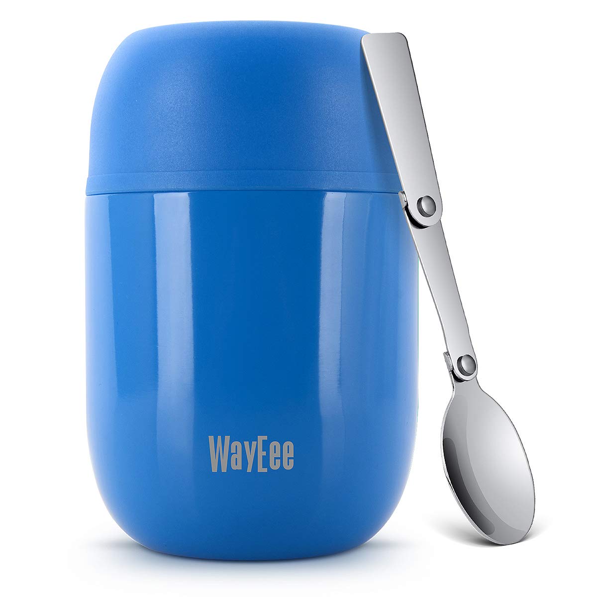 WayEee Food Flask, Stainless Steel King Food Jar with Folding Spoon-450ml (Dark Blue)