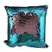 BeneU 16 x 16 inch Double Colors Reversible Sequin Mermaid Pillow Cover, Glitter Sofa Cushion Case - Blue & Pink