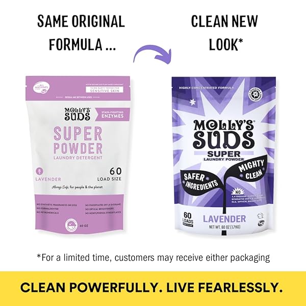 MOLLY’S SUDS SUPER POWDER DETERGENT | NATURAL EXTRA STRENGTH LAUNDRY SOAP, STAIN FIGHTING | SENSITIVE SKIN | EARTH DERIVED INGREDIENTS | LAVENDER, 60 LOADS