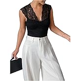Floerns Women's Floral Lace V Neck Tank Tops Sleeveless Fitted Casual Elegant Top