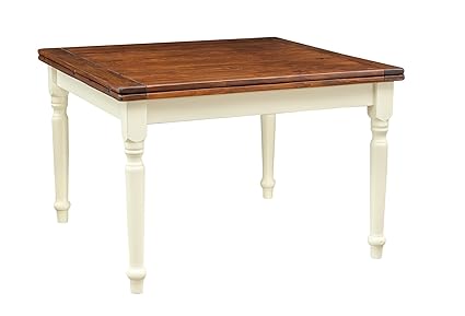 Tavolo Quadrato Allungabile A Libro Legno Massello Di Tiglio Stile Country Struttura Bianca Anticata Piano Noce 120x120x80 Cm