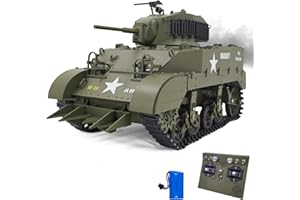 RACENT 1:16 RC Tank US M5A1 Stuart, Remote Control Tank, Model Toys for Adult and Kid with Smoke, Barrel Lifting, Turret Rotation 360 Degrees, NO-Shooting