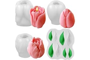 ZQYSING 4 PCS Tulip Candle Molds with Leaf Mold, 3D Flower Silicone Molds for Candles Wax Soap Clay Plaster Epoxy Resin Home Decorations