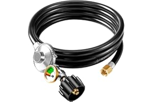 Suppmen Propane Regulator with Hose, Propane Gas Hose with Propane Tank Gauge, 8 Feet Universal QCC1 Propane Adapter Hose kit for LP Gas Grill 3/8 Female Flare Nut for Grill Heater Fire Pit Stove etc.