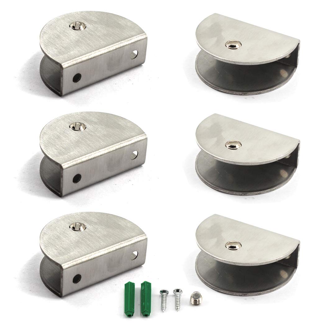 Glass Clamp Bracket 8-12mm Stainless Steel Glass Shelf Clips Wall Mounted Glass Shelf Support Shelf Bracket (Pack of 6)