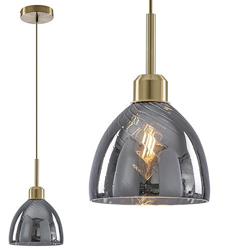 WILON Vintage Pendant Light, Conical Grey Light Shade Ceiling, Glass Lampshade, Adjustable Industrial Ceiling Lights, Hanging Lights for Living Room Dining Room Hallway