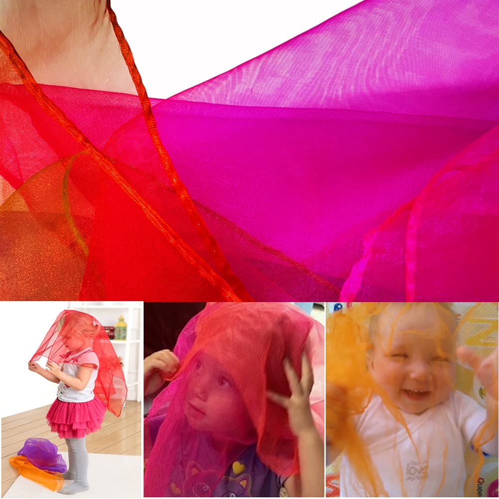 Square Juggling Silk Dance Scarves for Kids 20 Pcs Music Scarves Dance Scarf Play Scarve for Children Movement Magic Tricks Scarves Activity Performance Props Accessories(10 Colors,24 Inches)