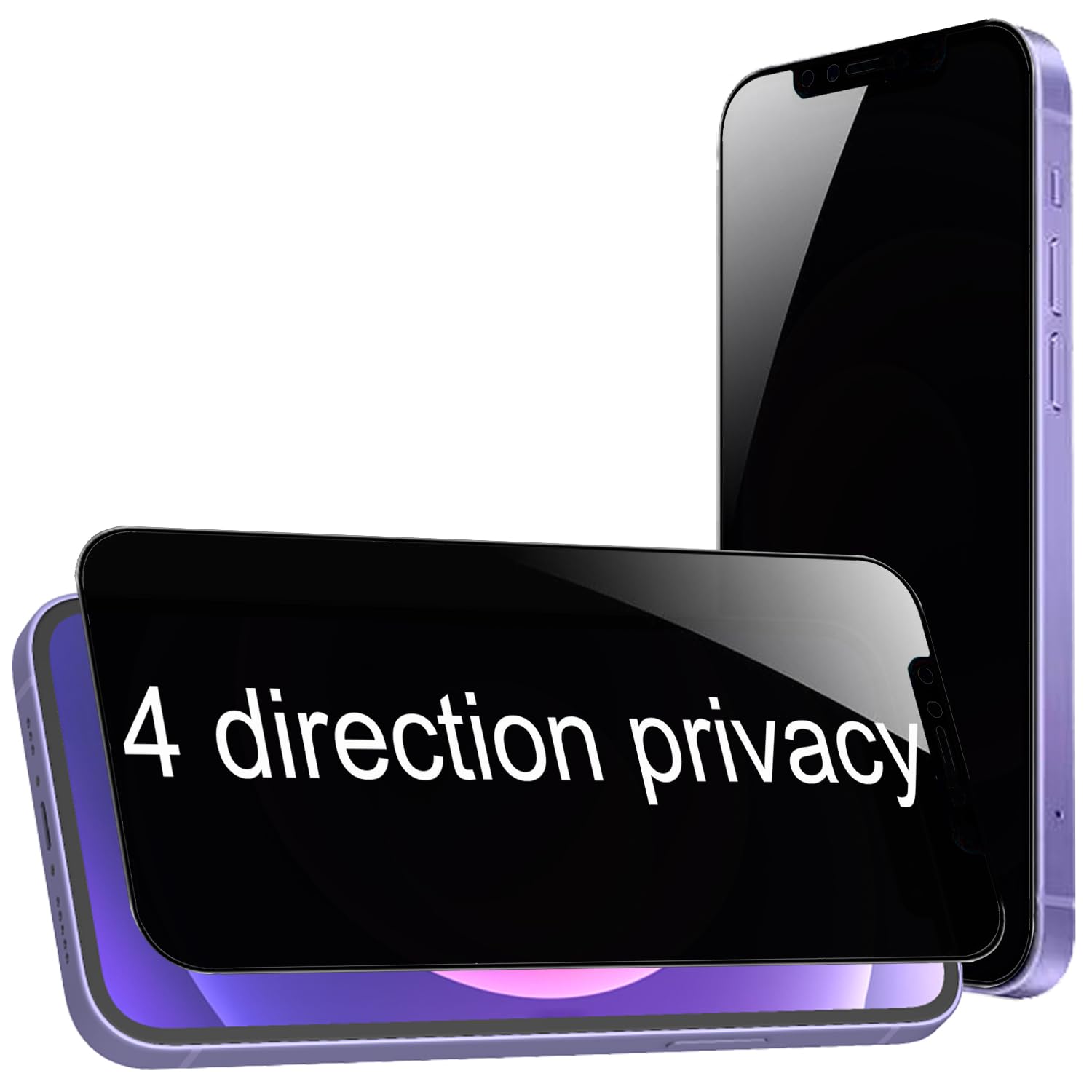 Photo 1 of BWEDXEZ 2 Pack 360 Degree Privacy Tempered Glass Suit for iPhone 12 / iPhone 12 Pro Anti-Spy 4 Directions Screen Protector Film 4 Sides Anti-Peeping 9H Hardness Anti-scratch 6.1 inch