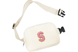 Aganmi Chenille Letter Crossbody Bags for Women Trendy, Waterproof Fanny Packs for Women Cross Body, Initial Letter Belt Bag with Multiple Inner Pockets and Adjustable Strap,S